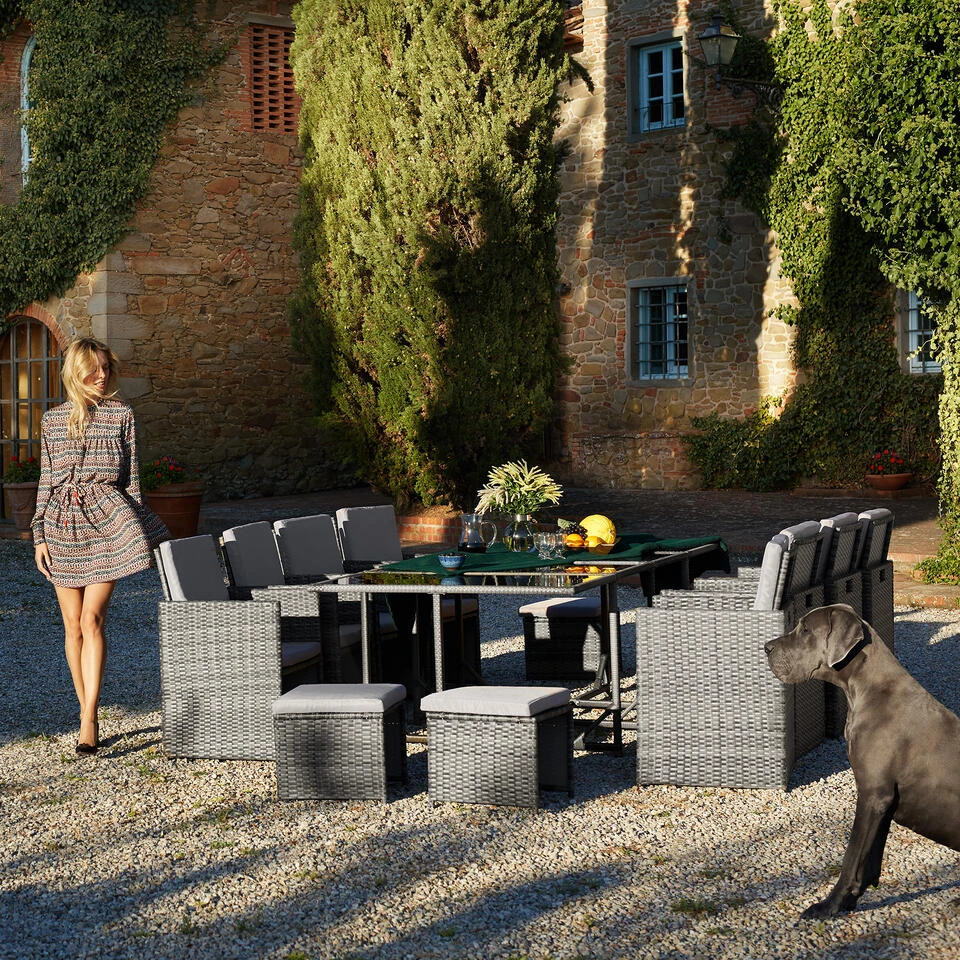 Tectake - Luxe Wicker Zitgroep Palma 8+4+1 - Grijs/grijs 3 Tectake - Luxe Wicker Zitgroep Palma 8+4+1 - Grijs/grijs - Afbeelding 3