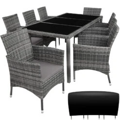 Tectake - Wicker Zitgroep 8 Stoelen En Tafel - Grijs