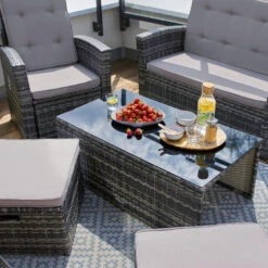 Tectake - Wicker Zitgroep Bari Grijs - Tuinset -Madison Verkoopwinkel 1000078001 0103