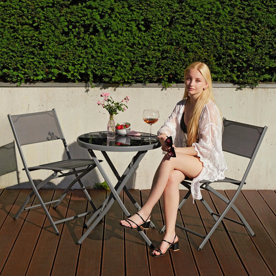 Tectake - Tuinset Düsseldorf - Balkonset - Zwart 2 Tectake - Tuinset Düsseldorf - Balkonset - Zwart - Afbeelding 2