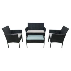 Happy Garden Buitenmeubelsets CORFOU - Zwart - Geweven Hars