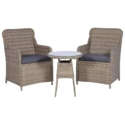 VidaXL 3-delige Bistroset Met Kussens Poly Rattan Bruin