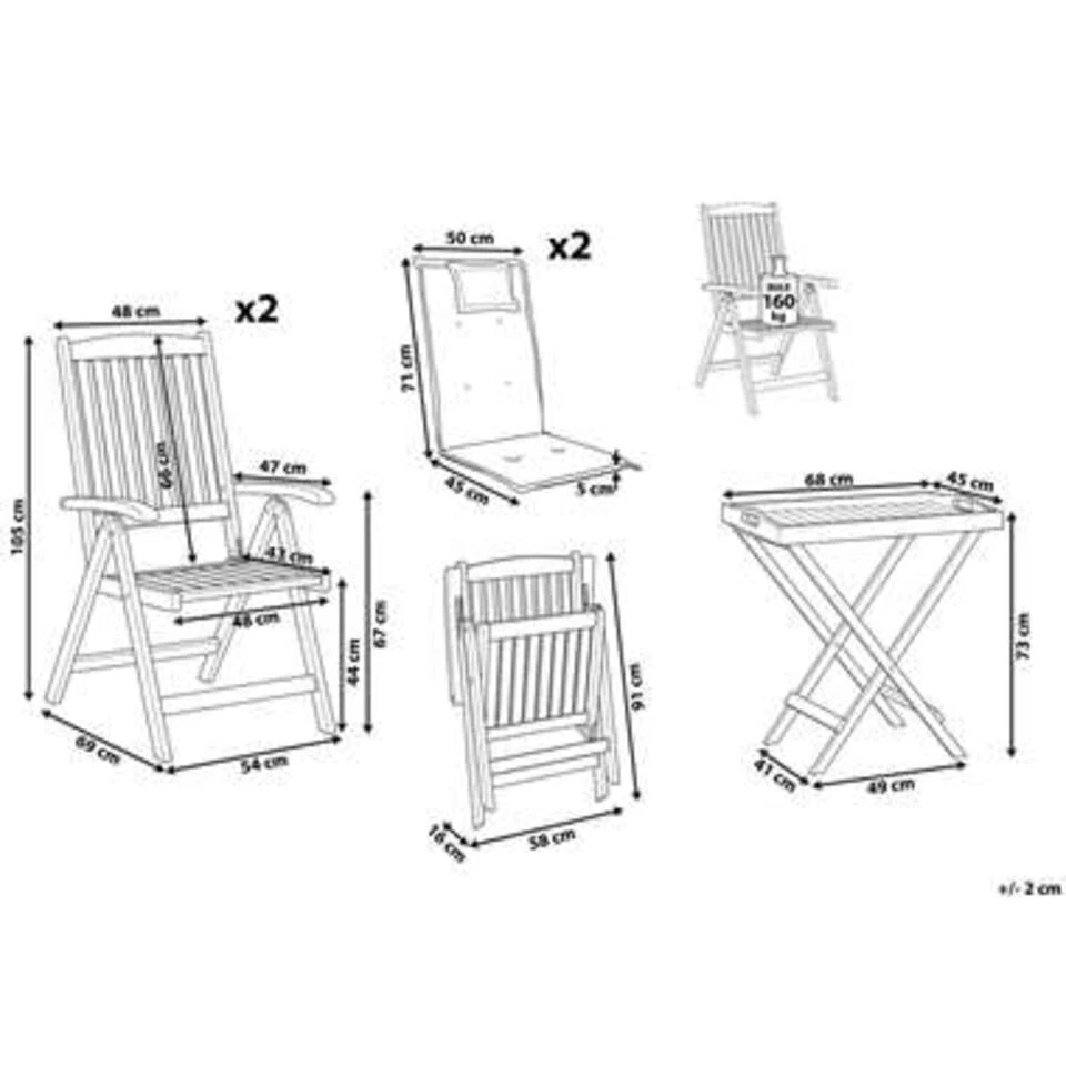 Beliani Bistroset JAVA - Lichte Houtkleur Acaciahout 2 Beliani Bistroset JAVA - Lichte Houtkleur Acaciahout - Afbeelding 2