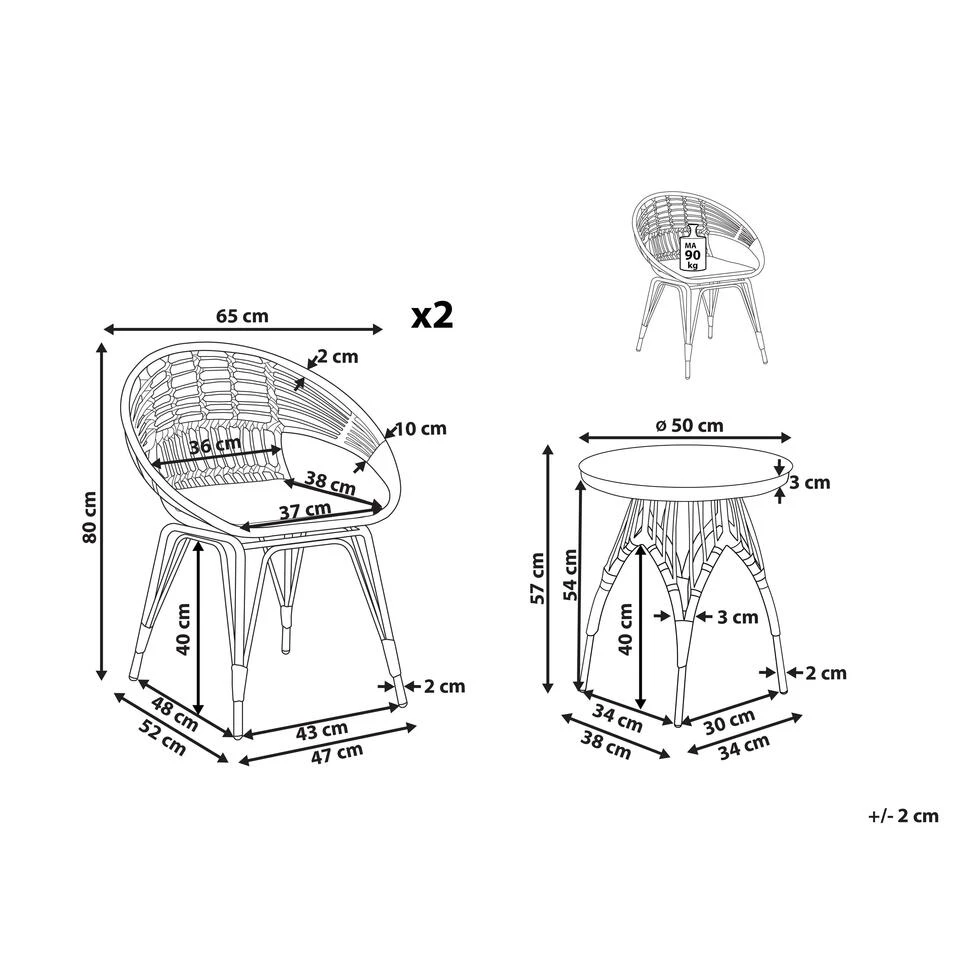 Beliani Bistroset PELLARO - Beige Pe Rotan 2 Beliani Bistroset PELLARO - Beige Pe Rotan - Afbeelding 2